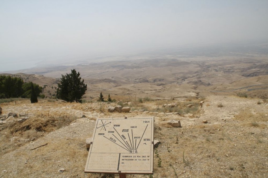 On a clear day from Mt Nebo, you can see Hebron, Bethlehem, the Dead Sea, Qumran, Jerusalem, Ramallah, Jericho, Nablus, and Lake Tiberias.